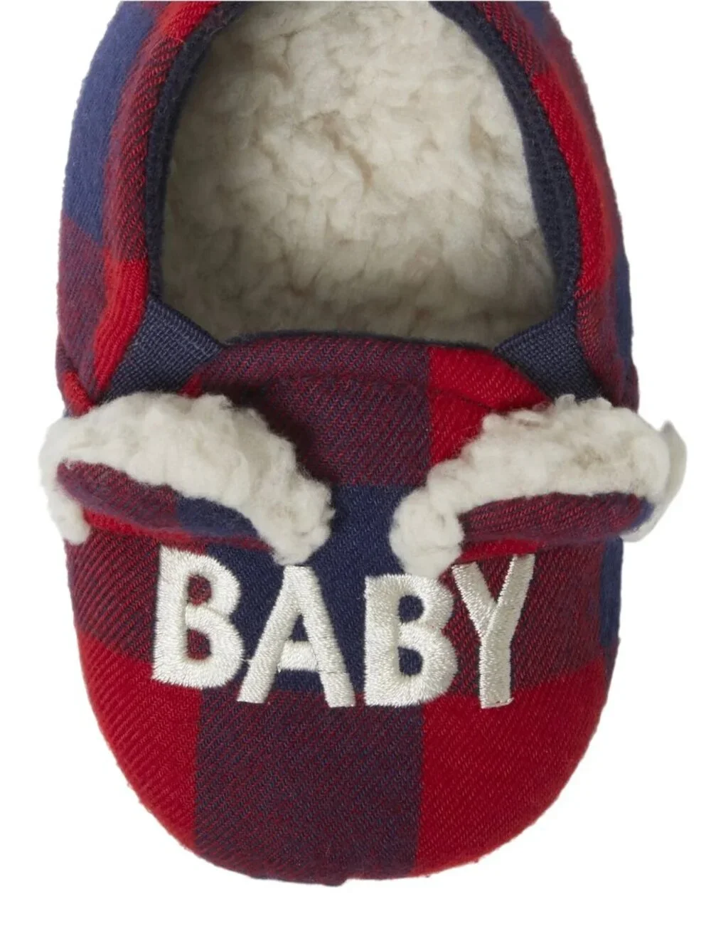 Dearfoams Cozy Comfort Baby Size 3-4 Slippers Baby Bear Plaid Flannel Lining